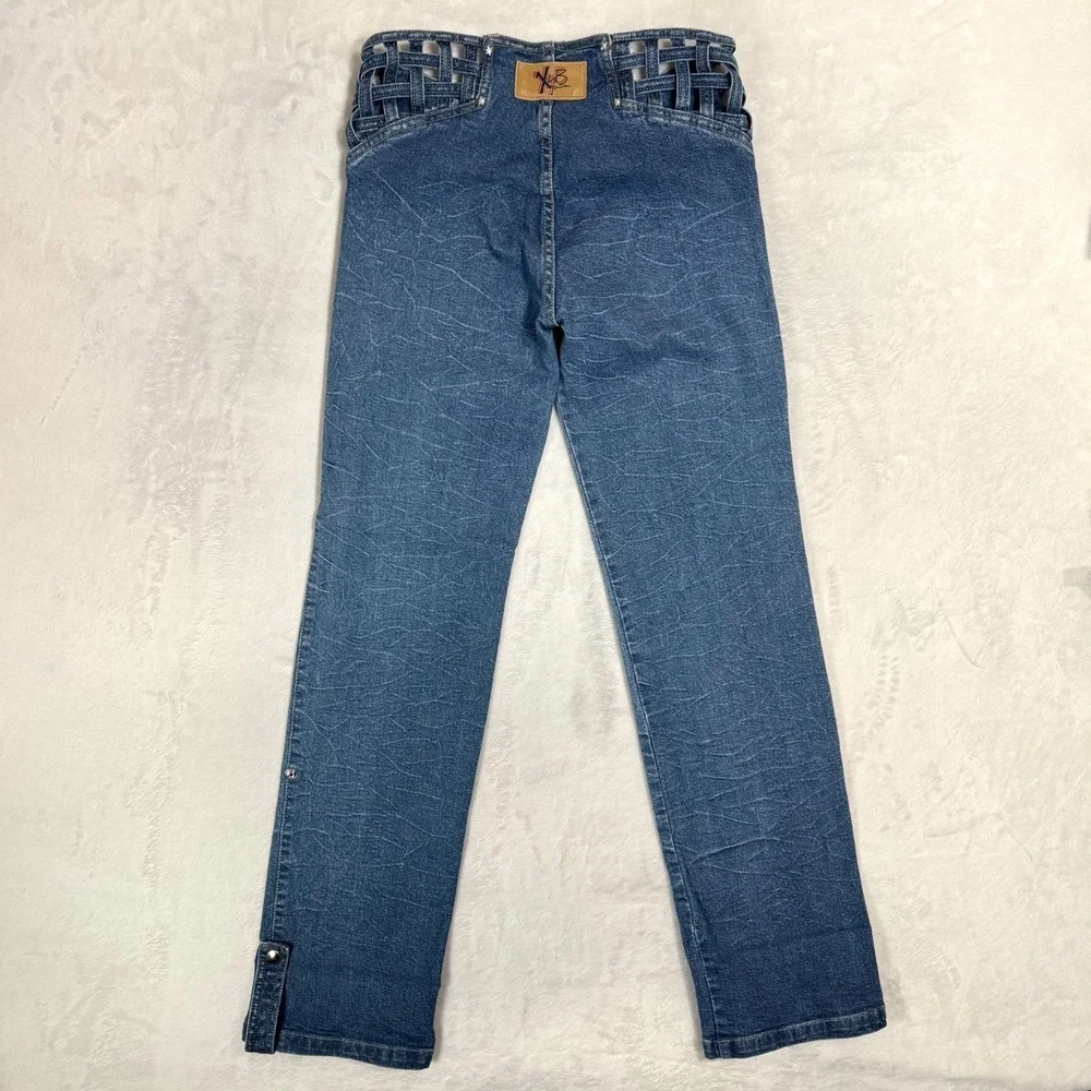 Y2K‎ 90s Cut Out Caged Waist Low Rise Jeans 4 2 Cuffed Convertible Rave Vintage